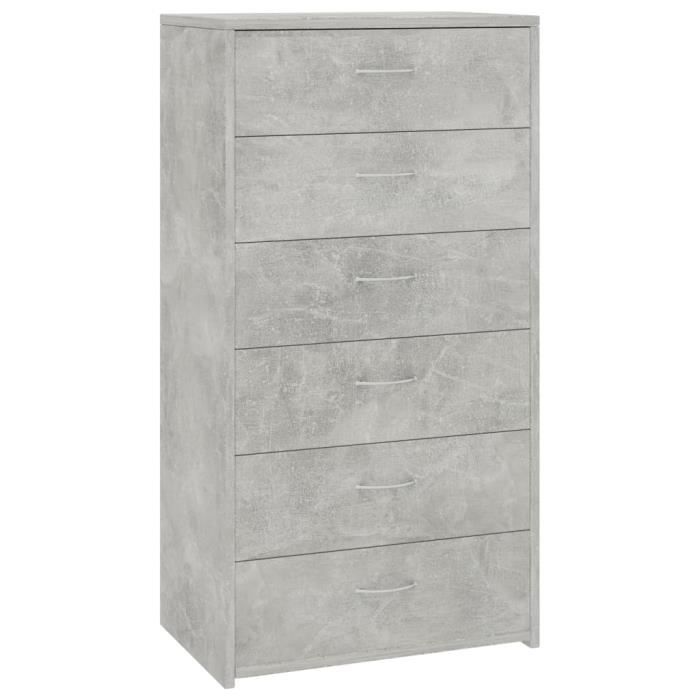 Buffet - OMABETA - M21710 - 6 tiroirs - Gris béton - 50x34x96 cm