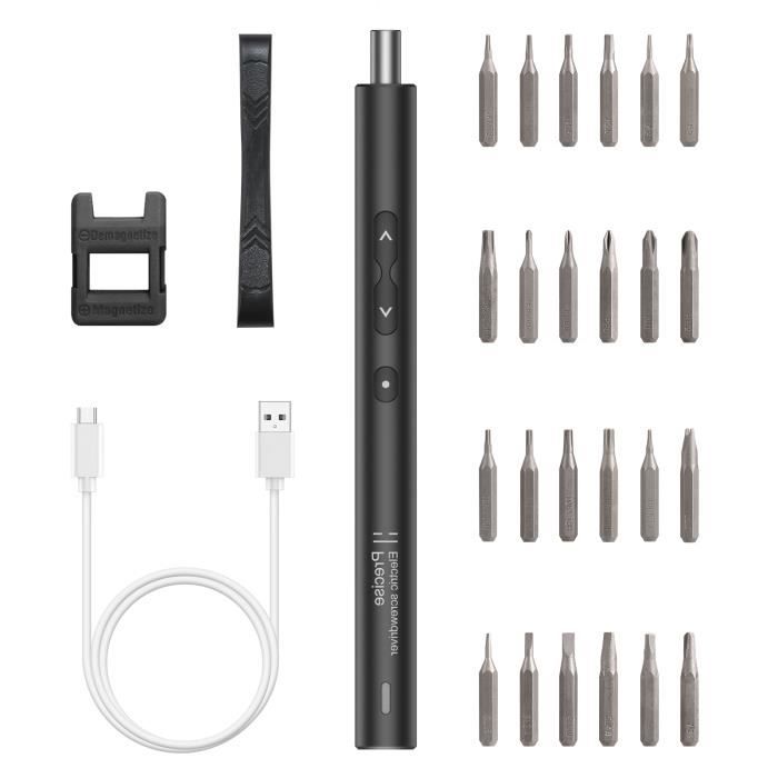 Tournevis électrique Rechargeable 28 En 1 - 24 Embouts + Lumière LED - Charge USB-C - Pour Smartphone, Ordinateur, Bricolage - 5