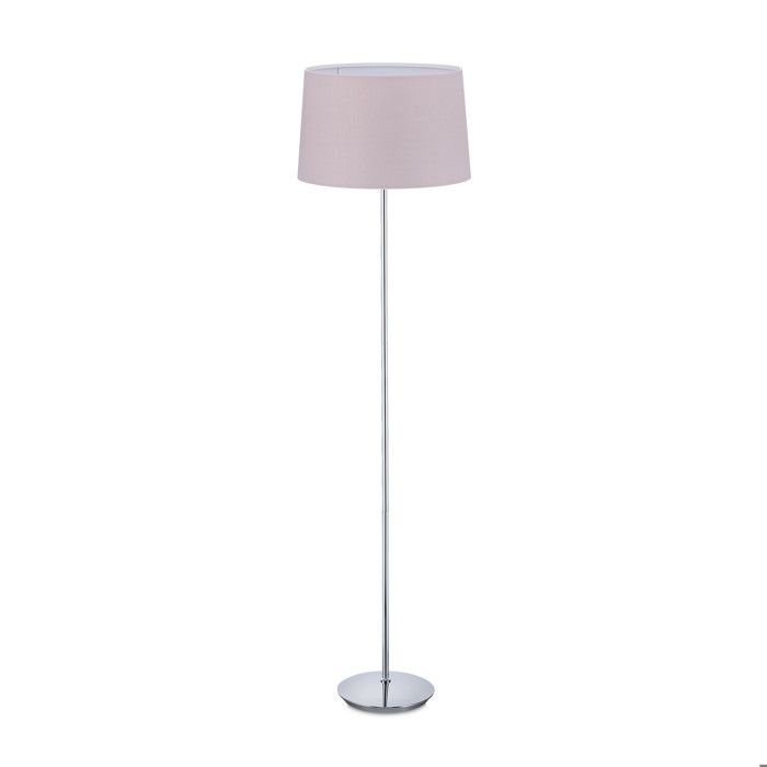 Lampadaire Relaxdays avec abat-jour tissu pied chromé douille E27 Ø 40 cm salon lampadaire 148 5 cm vieux rose