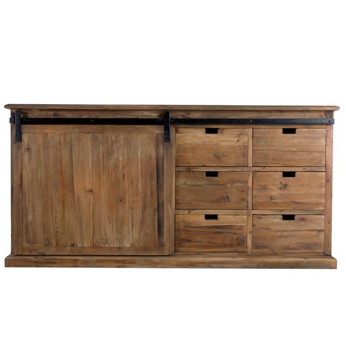 Buffet en bois recyclé 6 tiroirs et 1 porte coulissante - Sari - Maison Pavane