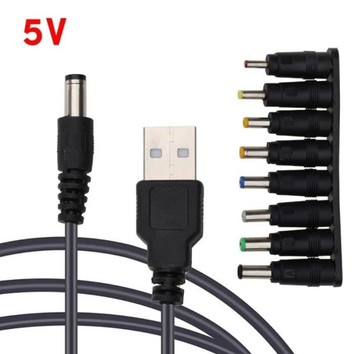 Câble d'Alimentation 8 en 1 USB vers DC 5V,9V,12V,5.5x2.1mm,3.5mm