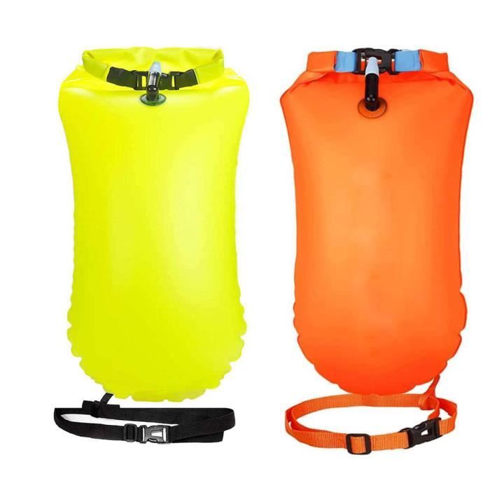 Bouée De Natation 2-en-1 Avec Sac Étanche 15L - Haute Visibilité Orange - Pour Nage En Eau Libre, Triathlon, Kayak - Flottabilité 15 Litres