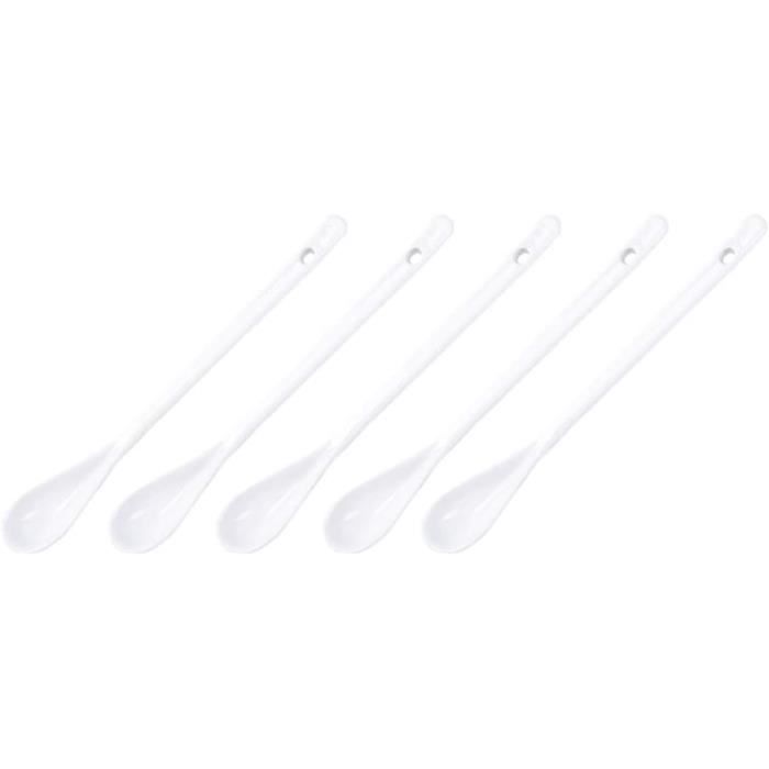 Lot De 5 Cuillères à Soupe Longues – Rouge/Noir, 16 Cm, Pour Nouilles, Ramen, Wonton, Miso