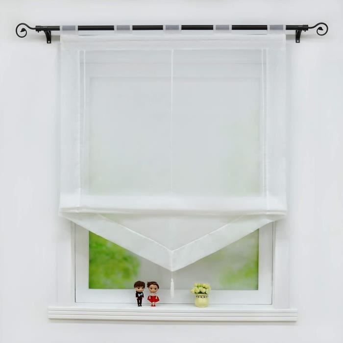Joyswahl « Tilla » Store Romain Semi-transparent Aspect Lin - Avec Passants En V - Rideau De Fenêtre - 140 X 140 Cm (l X H) - Blanc