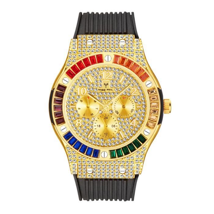 Montre homme de marque de luxe arc-en-ciel diamant mode bracelet