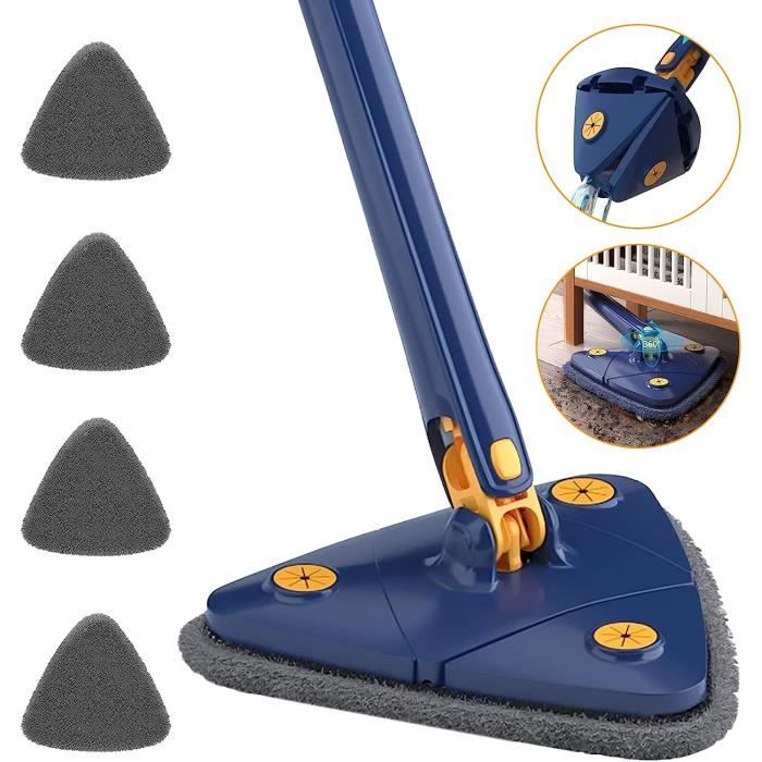 Balai de nettoyage triangulaire réglable à 360 degrés, outils de nettoyage,  serpillère rotative multifonction + 2 chiffons - Cdiscount Maison