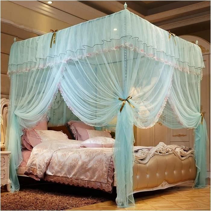 Rideaux De Lit Baldaquin En Filet 150x200x200 Cm HERCHR - Pour Lit Queen/king Size, Blanc, Polyester
