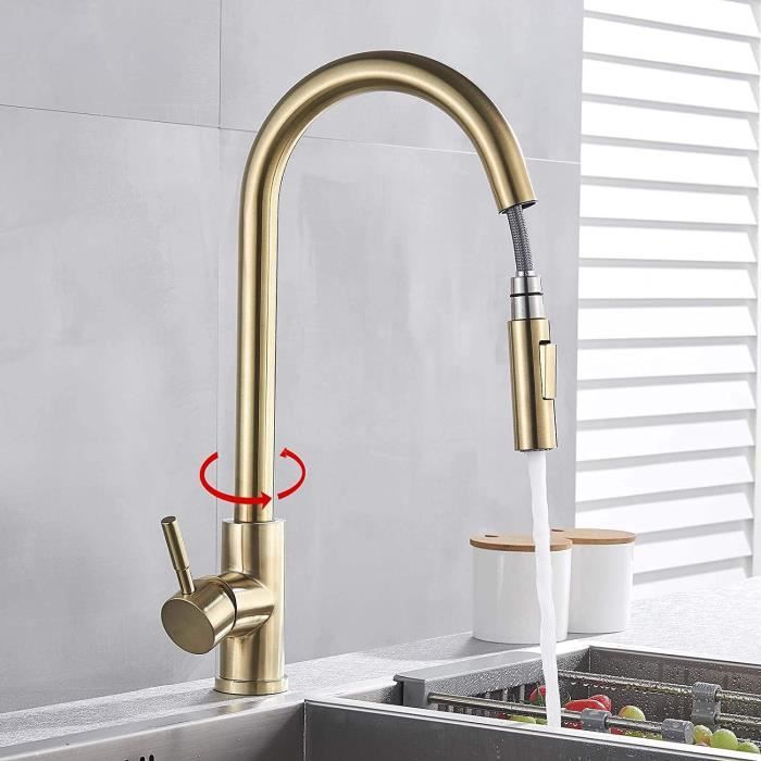 Robinet de cuisine amovible rétractable, robinet de cuisine pivotant à