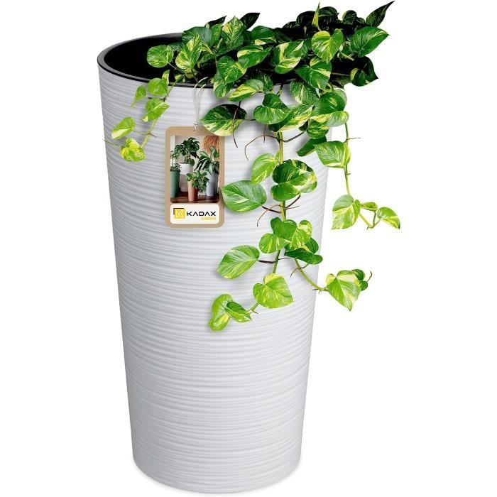 Tymar Pot de fleurs avec insert, pot de fleurs en plastique, grand pot de fleurs, forme ronde, aspect ciseau, intérieur et extérieur, jardin, balcon, terrasse, maison (graphite haut, 19 cm