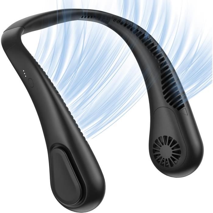 Ventilateur De Cou Portable Rechargeable USB - 2 Têtes Rotatives 360°, 3 Vitesses, Batterie 2400mAh, Silencieux, Sans Pales, Léger (278g), Blanc
