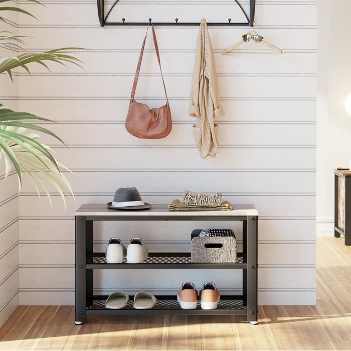 Banc à Chaussures VASAGLE - Meuble à 3 Niveaux - Armature Métallique - Style Industriel Grège LBS73MB