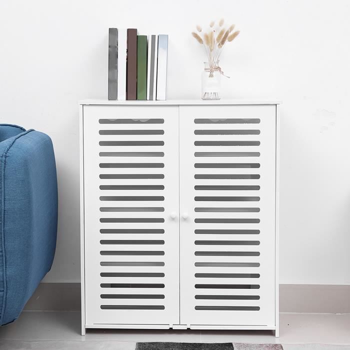 Petite Armoire Salle De Bain En Bambou - Commode Rangement Avec Tiroir Et Porte - Blanc 30x40x83 Cm