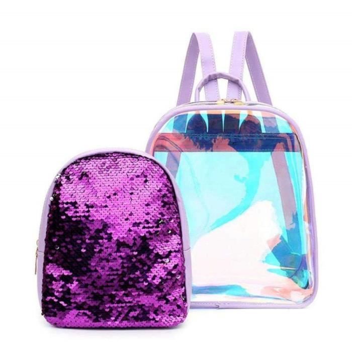 2 en 1 Sac a Dos Transparent Sac a Dos holographique a Paillettes impermeable Sac a Dos pour Paillettes pour Dames et Filles Cdiscount Bagagerie Maroquinerie
