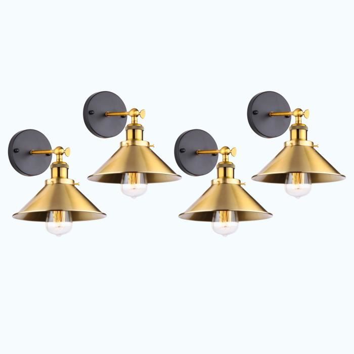 UNI 4PCS Applique Mural Industrielle Vintage E27 22cm Lampe Mural Réglable 2 en 1 Luminaire Plafonnier Doré