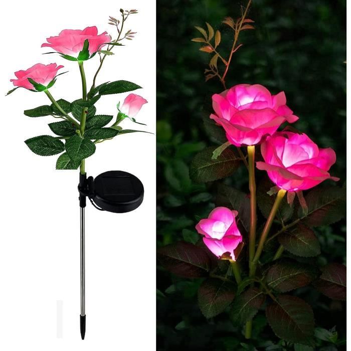 Lampe solaire led à 3 têtes en forme de rose, éclairage d'extérieur, décoration de jardin, pelouse, paysage, rose