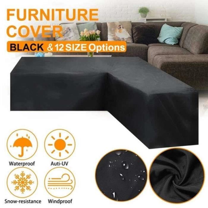 Housse de canapé d'angle imperméable en forme de L en tissu Oxford 210D pour extérieur, housse de canapé d'angle en rotin, imperméable, coupe-vent, anti- UV, 192 x 260 x 72 cm, protection durable