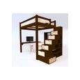 Lit Mezzanine Alpage bois + escalier cube hauteur réglable - ABC MEUBLES - 120X200 - Wengé/Vernis naturel-1