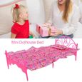ESTINK mini lit de maison de poupée Mini lit en plastique avec oreiller et drap pour maison de poupée Pin Dolls-1