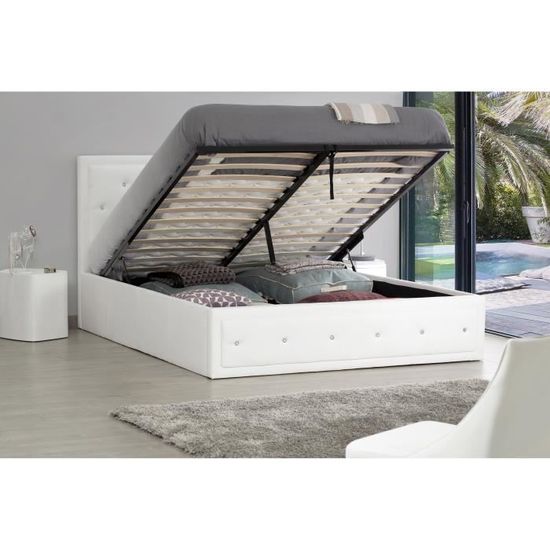 Luna Lit Coffre 160x200 En Simili Cuir Coloris Blanc Achat