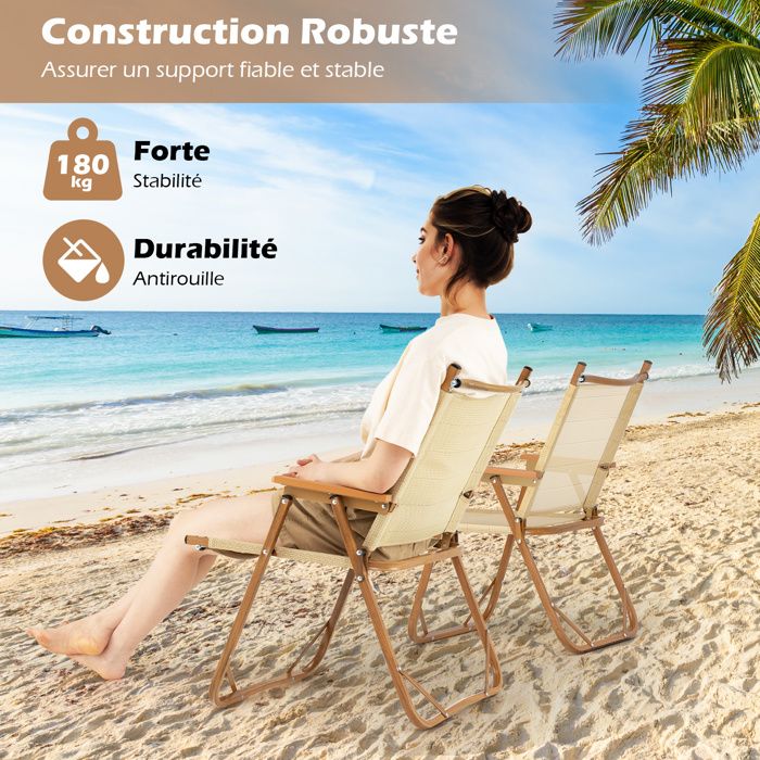 GOPLUS Lot de 2 Chaises de Jardin Pliantes en Métal avec Accoudoirs et