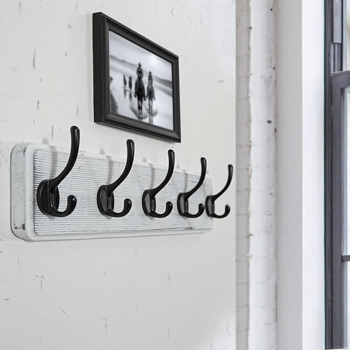 Porte-manteau Mural Bois 5 Crochets - Patère Solide Pin Massif - Pour Chambre, Entrée, Salle De Bain - Design Vintage - 1