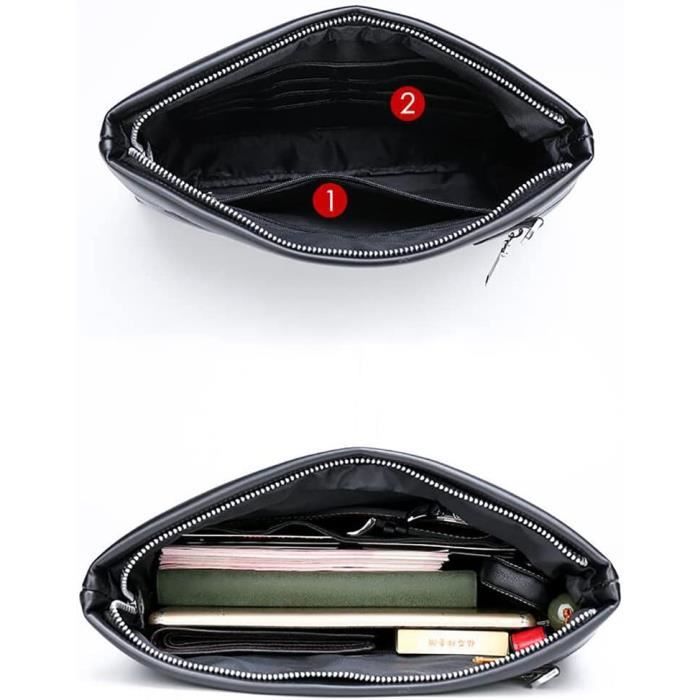 Eshow Pochette Homme Cuir Sacoche a Main Sac d affaires Portefeuille Petit Sac Hydrofuge Leger pour Voyage Loisir Bureau Noir Cdiscount Bagagerie Maroquinerie