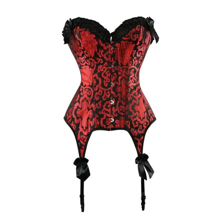 Corset Femme Sans Couture Invisible - Taille Unique XS à XL - Dentelle Jacquard Noir Style Gothique/Pirate