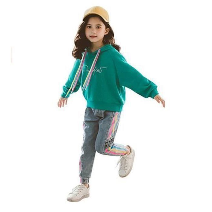 Acheter Ensemble de vêtements d'automne pour adolescentes, pull à capuche pour filles, haut et pantalon à rayures latérales, costume 2 pièces, survêtement avec lettres pour enfants
