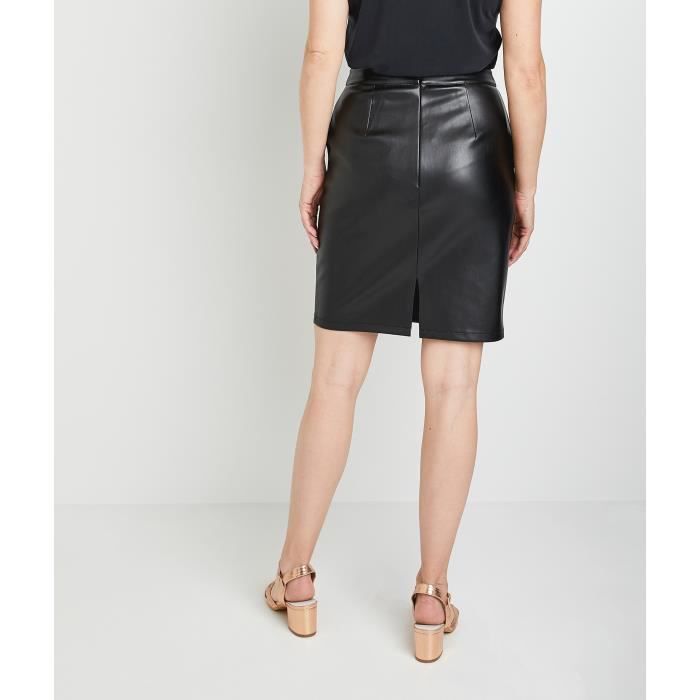 GRAIN DE MALICE Jupe simili cuir longueur genou femme Black Cdiscount Pret a Porter