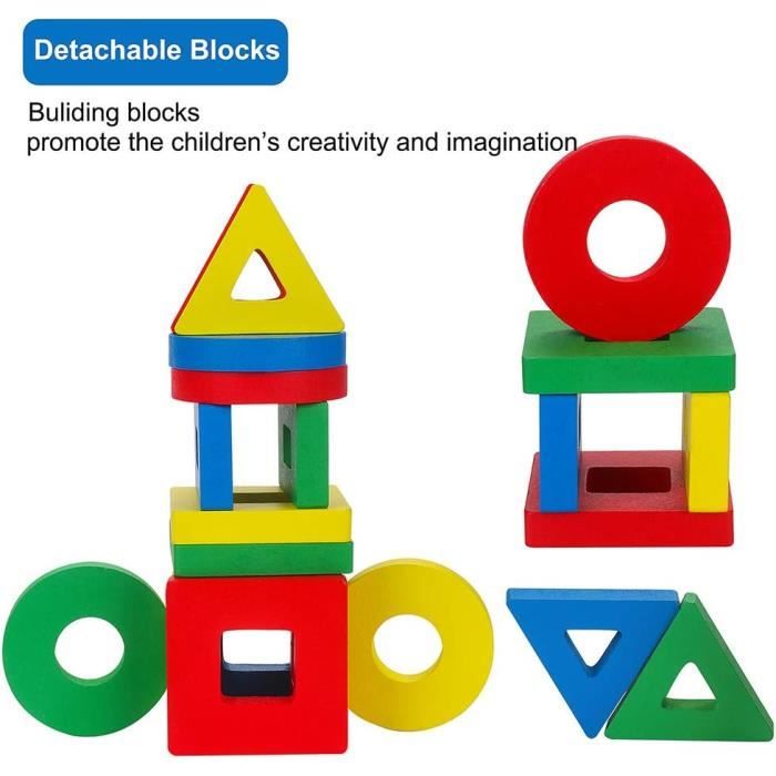 Jouet Montessori En Bois – Formes à Empiler Et Trier, 5 Formes Géométriques, 4 Couleurs, Dès 18 Mois, Cadeau Éducatif