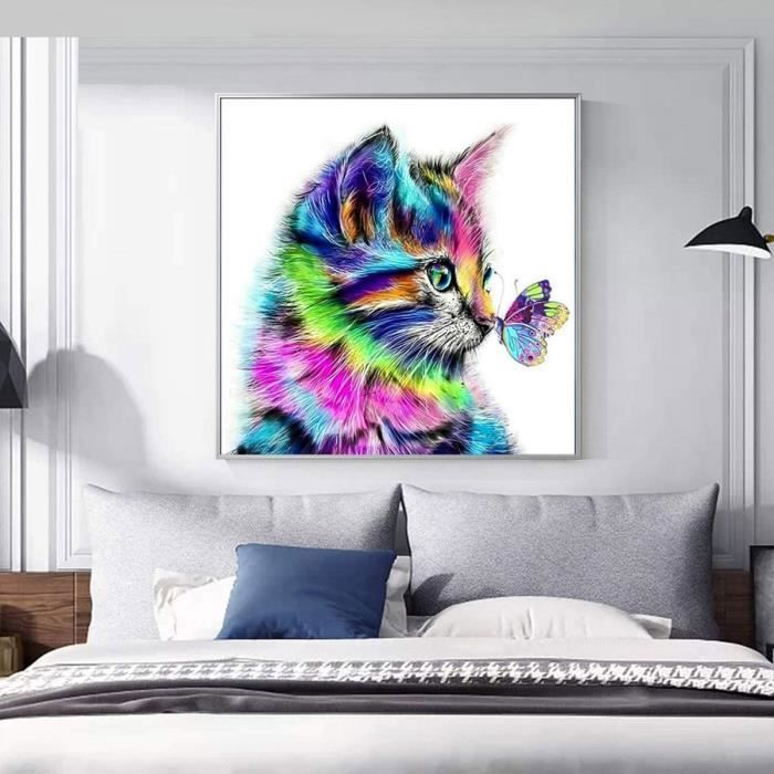 Chat Et Tigre Peinture Diamant Kits, 5D DIY Diamond Painting Complet De Chat ,Diamant Strass Point De Croix Cristal Painting 50x70cm - Beaux-Arts Et Loisirs Créatifs