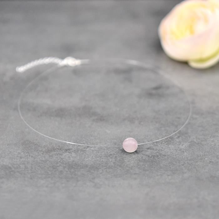 Collier Ras De Cou En Argent 925 Rhodié Avec Quartz Rose - Longueur 42cm - Neuf Avec étiquettes