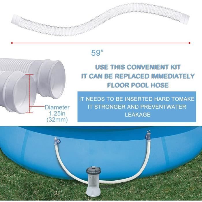 Tuyau de Piscine, Tuyau De Rechange De Piscine de 62 mm, Tuyau pour Pompe de Piscine avec Clips