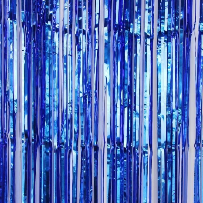 Rideau Photobooth Rideau Frange Métallique Bleu - Lot De 4 - 1x2.5m Chacun - Décoration Fête Anniversaire Guirlande Métallique