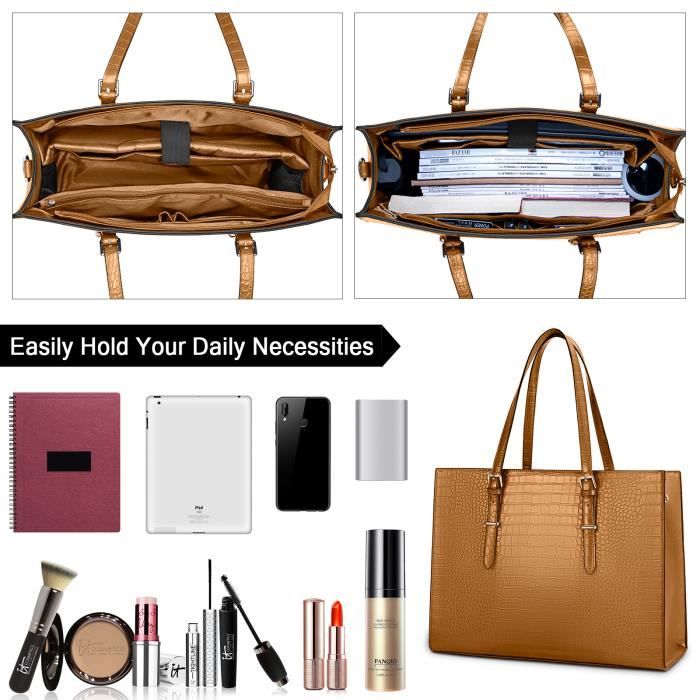 Sac Cabas Lubardy Cuir PU - 15.6 Pouces, Grand Capacité, Bandoulière Réglable, Multifonction