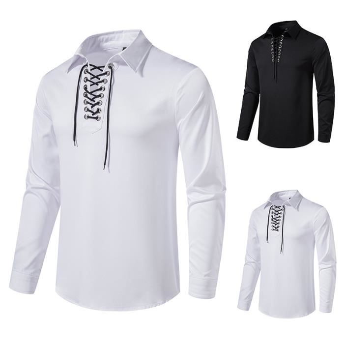 Chemise Homme Chemise a Manches Longues Chemises Habillees Business Casual Chemise de Travail Henley Shirt Cordon pour Homme Noir Noir Cdiscount Pret a Porter