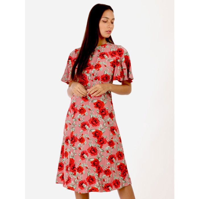 Robe Rouge Petites Robes Fleuries La Modeuse-Robes-Robe Mi-longue