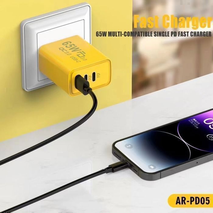 Chargeur Rapide Multi Ports 65W Gan Usb-C (Pd 3.0 33W) + Usb-A Qc 3.0