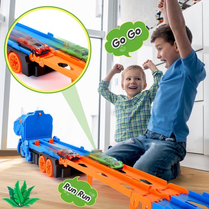 Camion Dinosaure IKidiki – Circuit 150 Cm Avec 6 Mini-Voitures – Cadeau 2-6 Ans