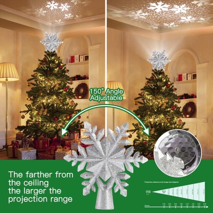 Étoile De Noël Lumineuse Avec Projecteur LED - 6 Motifs Rotatifs 3D, Décoration De Sapin, Pour Plafond, Fêtes - 3