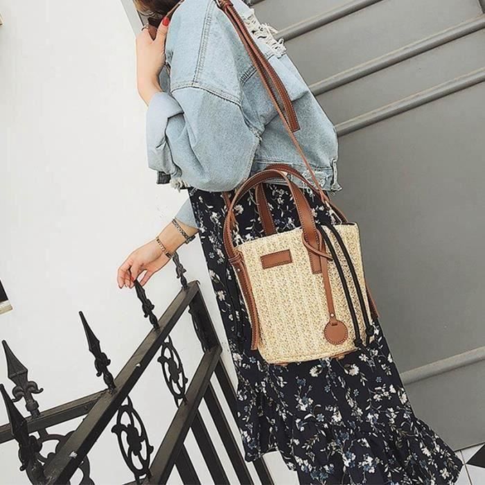 Paille Sac a bandouliere Femmes Vintage Paille Sacs Portes epaule