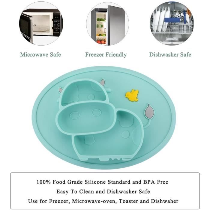 Dww-vaisselle Silicone Pour Bb,assiette Ventouse Sans Bpa Assiette Ventouse  Pour Bb Napperon En Silicone Antidrapant Avec Ventouses Pour Bbs,enfants (