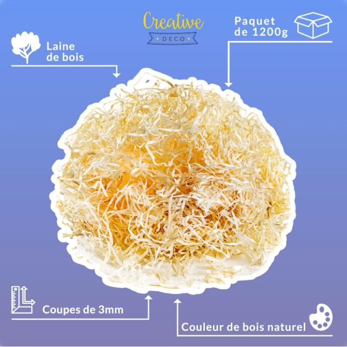800g Laine De Bois Naturelle - Copeaux De Bois Pour Emballage Cadeaux, Remplissage Paniers & Décoration Bricolage
