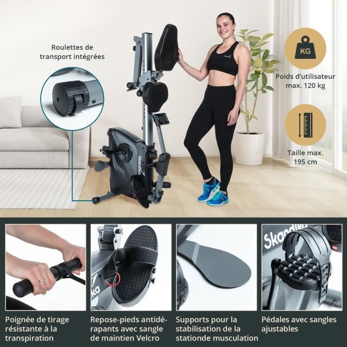 Skandika Vinur appareil fitness 3 en 1 rameur velo semi couche musculation Pliable masse d inertie de 8 kg Cdiscount Sport