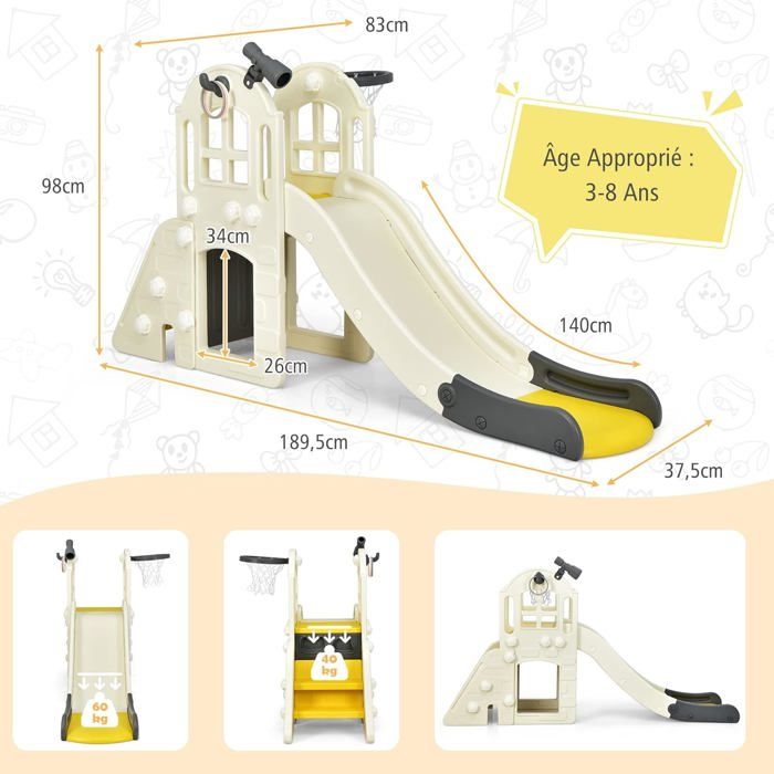 AIYAPLAY Toboggan pour Enfants 5 en 1 avec Panier de Basket, Escalade, télescope, Panier de Rangement, Espace de Rangement, Toboggan intérieur pour Enfants de 1 à 3 Ans, 70x177x92cm, Blanc et Vert AIYAPLAY Toboggan pour Enfants 5 en 1 avec Panier de Basket, Escalade, télescope, Panier de Rangement, Espace de Rangement, Toboggan intérieur pour Enfants de 1 à 3 Ans, 70x177x92cm, Blanc et Vert