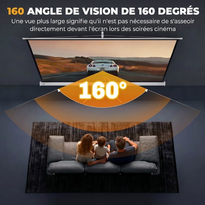 Écran De Projection Portable 100 Pouces HD Pliable - 16:9 Blanc Avec Crochets - Intérieur Extérieur
