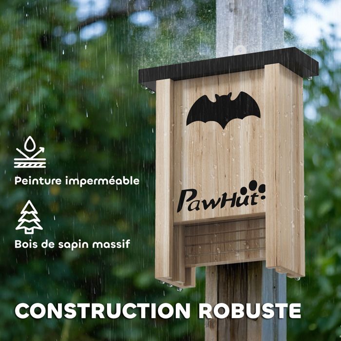 Set 3 Nichoirs à Chauves-souris PawHut - Bois Naturel Avec Crochet - Pour Jardin Et Verger - Protection Naturelle Contre Les Insectes