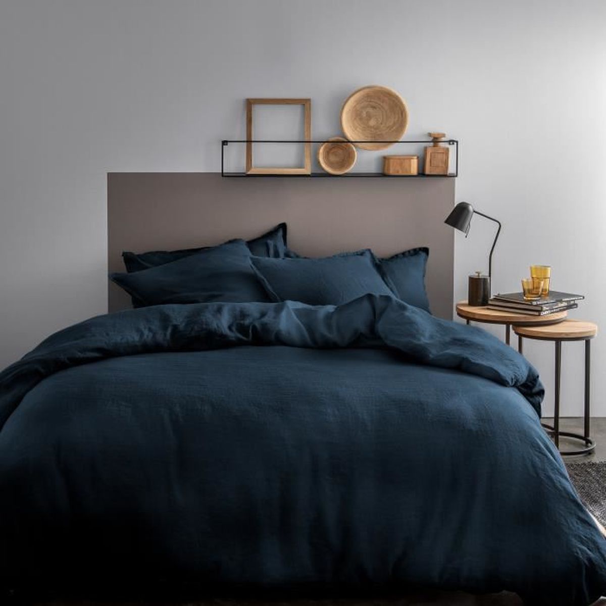 Housse De Couette En Lin 220x240 Pas Cher Housse de couette unie, LIN LAVÉ Bleu marine. Taille : 240x220 cm -  Cdiscount Maison