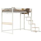 MEUBLES COSY Lit mezzanine 2 places (140x200) avec sommier à lattes au style industriel blanc et bois (matelas non inclus) - UP