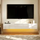 FUFU&GAGA Meuble TV Mural avec 3 Tiroirs pour Salon, Meuble Bas Suspendu à Lumière LED Réglable, 160 x 35 x25cm, Blanc